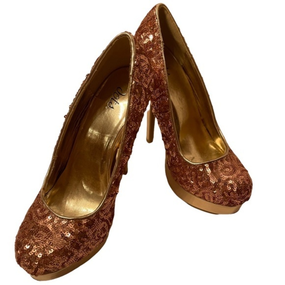 Dots Pink Sequined and Gold Platform Stiletto Heel Shoes Size 6